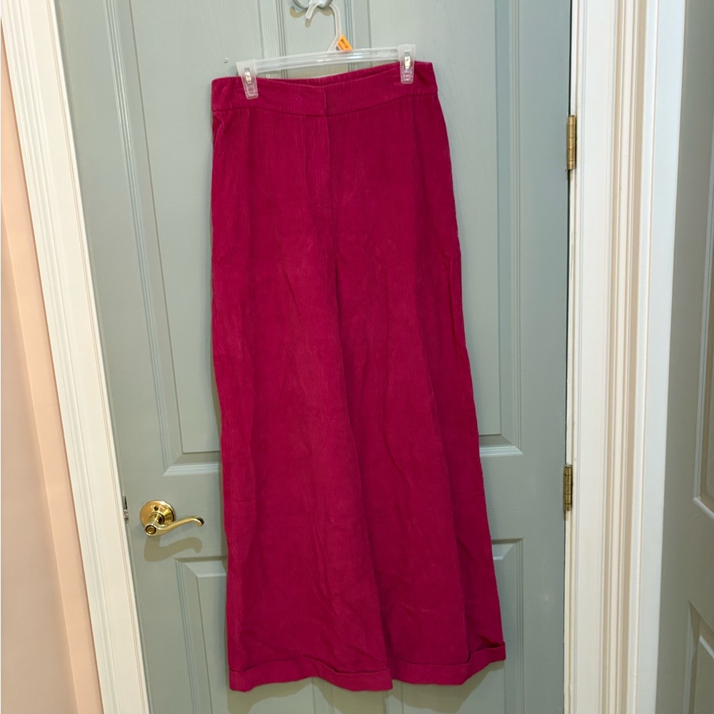 High-Rise Wide-Leg Corduroy Pants in Fuchsia - Picture 2 of 4